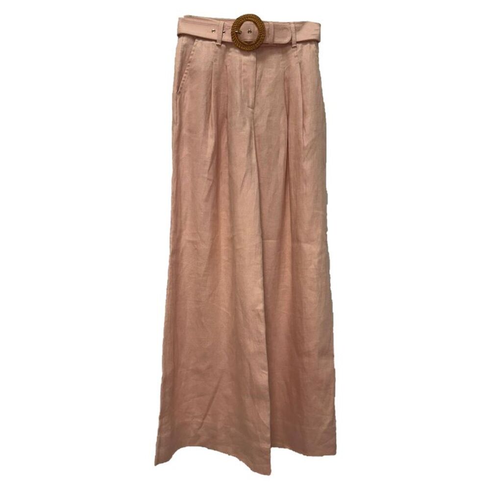 Zimmermann Belted Wide-Leg Trousers in Peach Linen